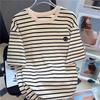 Harajuku Graphic Embroidery Short Sleeve T Shirt 2024 Summer Fashion Stripe T-shirt Casual Loose Women Clothing Young Girls White Y2k Tops Streetwear