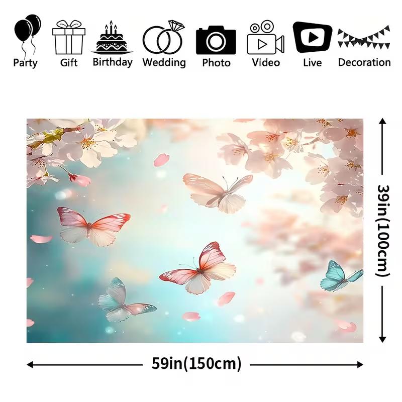 2D Pastel Pink Blue Butterfly Backdrop Serene Spring Photography Decor
