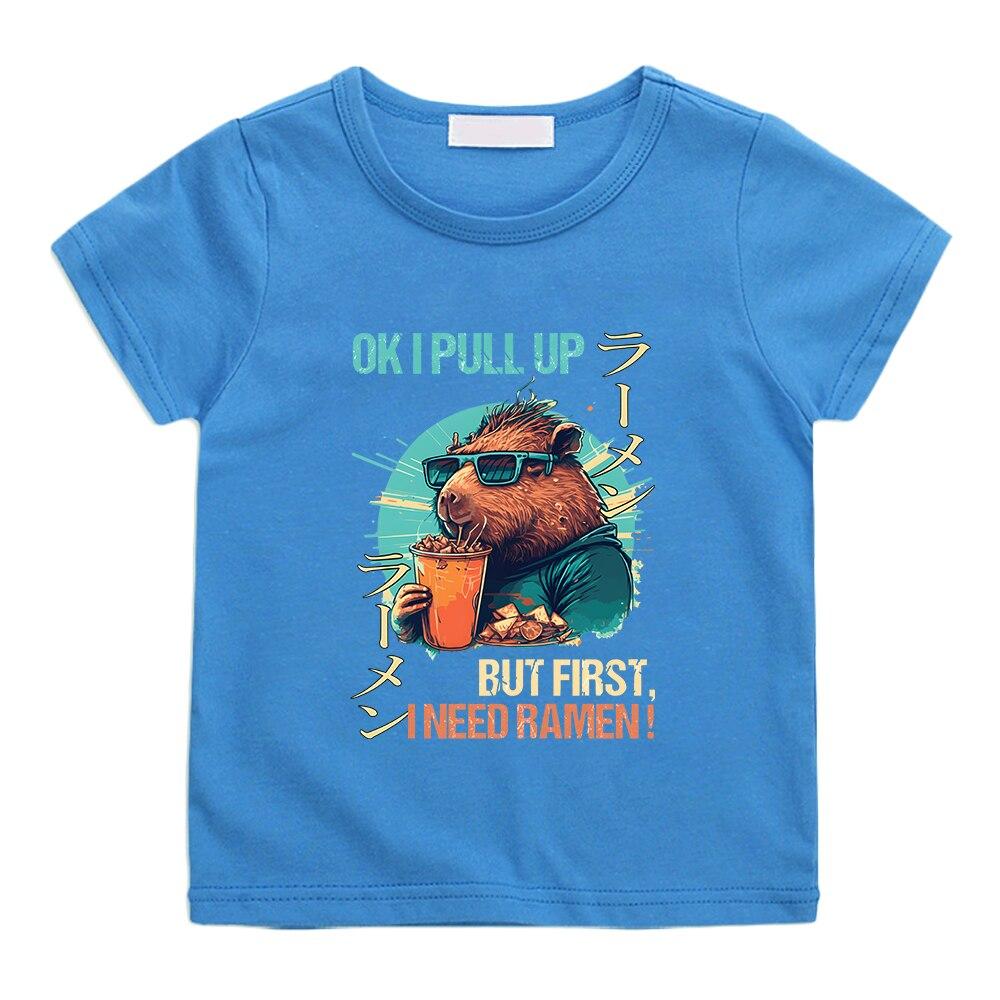 OK I PULL UP Capybara, милая футболка с принтом, детская футболка из 100% хлопка для мальчиков и девочек, летние повседневные футболки с короткими рукавами Kawaii