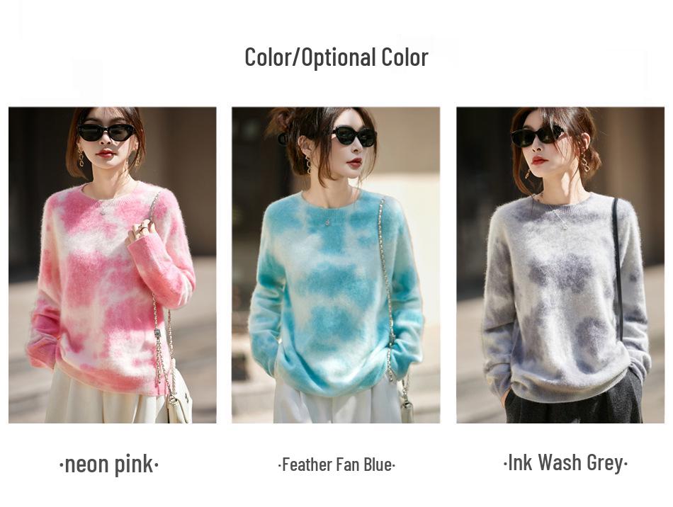 Retro Gradient Wool-Cashmere Women's Brushed Knit Sweater - Autumn/Winter Loose Long Sleeve Top