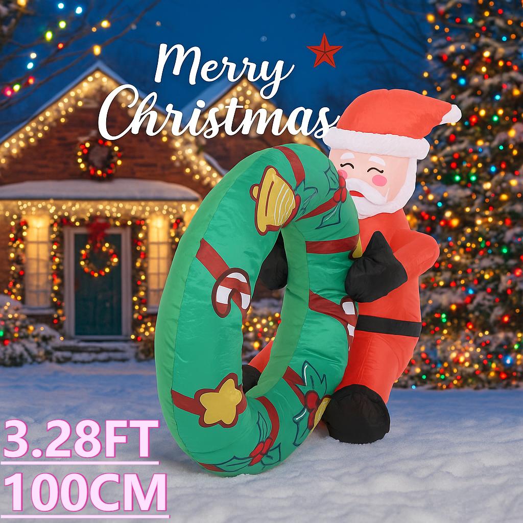 3.28FT Светодиодная подсветка Рождественский надувной Санта плавательный круг Игрушки Двор Газон Вечеринка Украшение Домашние украшения Принадлежности Рождественские подарки