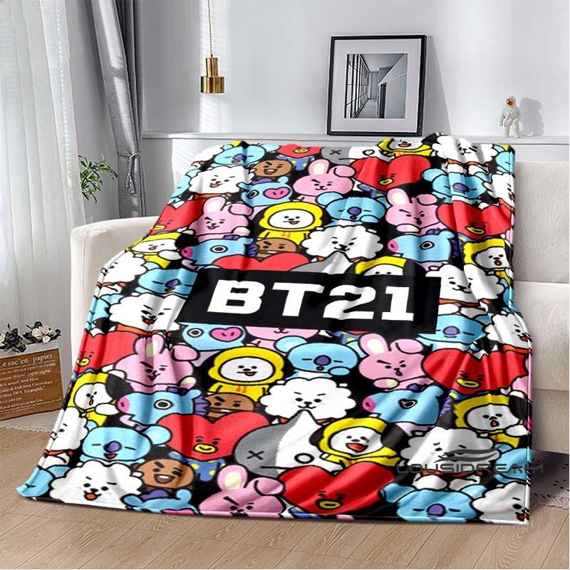 Новая коллекция мультфильмов и аниме 2026: Очаровательное одеяло BT21 — Ультрамягкий детский плед, идеально подходит для путешествий, диванов, пикников,