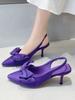 Fashion Comfort Shoes for Women Sandals Stiletto Heels Bow Tie Summer Suit Female Purple Large Size New Girls Low Pointed High Black Big