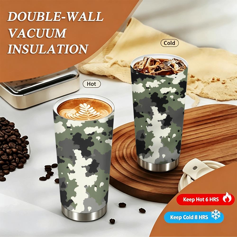 Green Camouflage Print Stainless Steel Insulated Coffee Tumbler Vacuum Travel Mug Leakproof Cup for Outdoor Camping Hiking