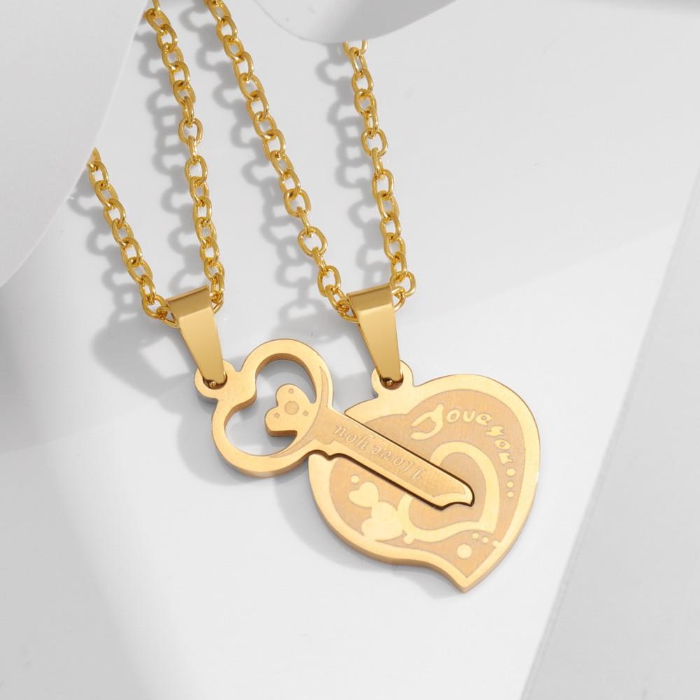New Titanium Steel Necklace Couple Love Pendant I Love You Love Detachable Love Heart