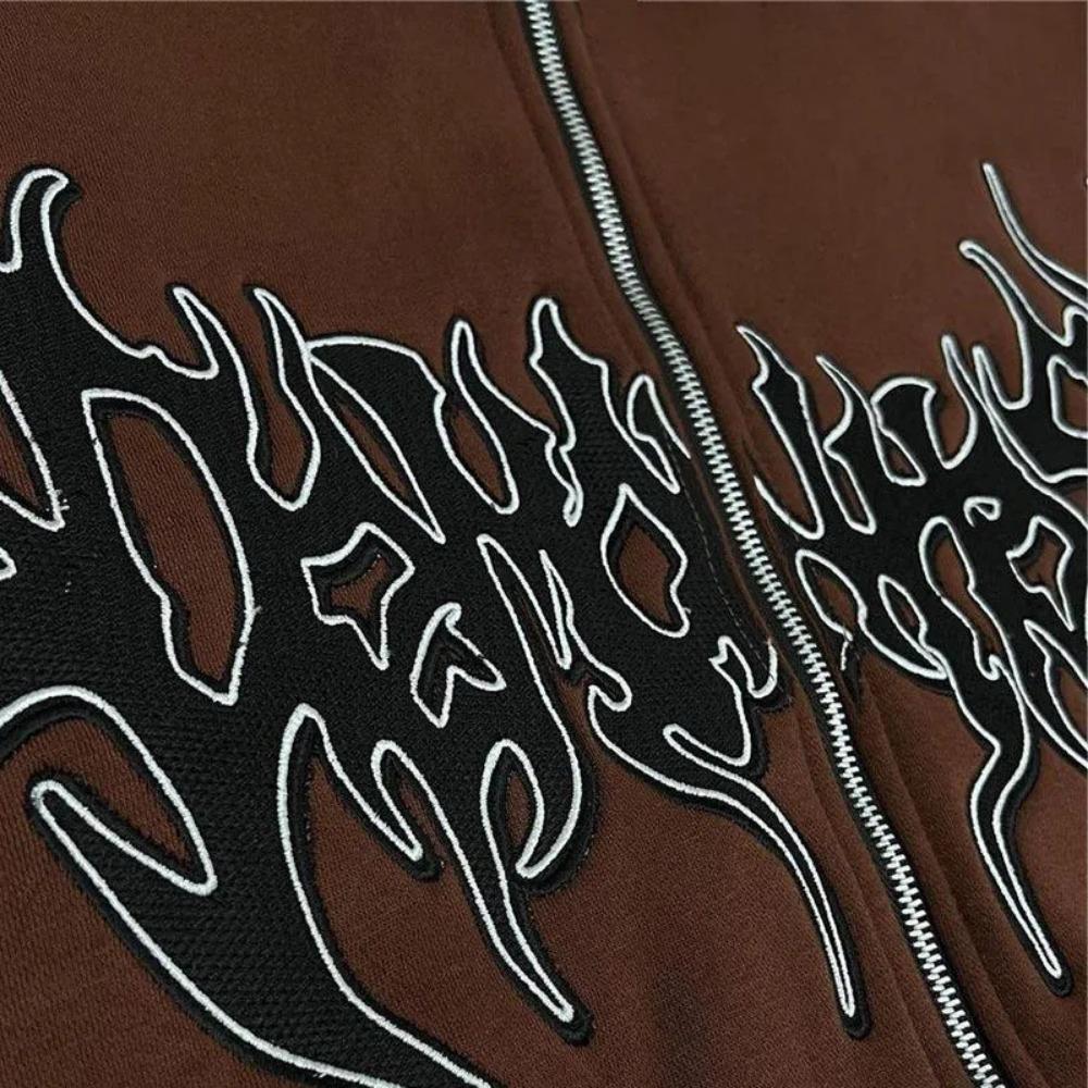 Новая винтажная вышитая толстовка с капюшоном на молнии для мужчин, женская толстовка с капюшоном в стиле панк, уличная толстовка в стиле готика