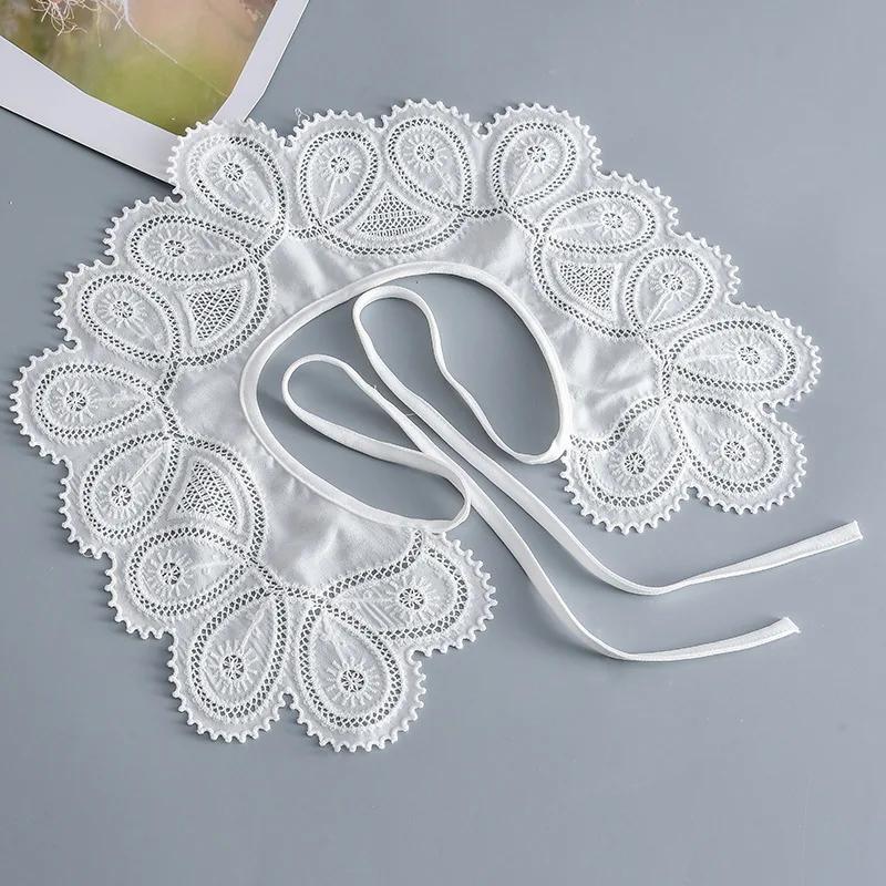 Summer Dress Fake Collars for Women Hollow Out Floral Embroidered Detachable Collar Cotton Polyester False Collar Accessories