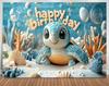 Cute Turtle Theme Birthday Banner Photography Background Blue Decorative Baby Shower Photo Studio Portrait Shooting Background