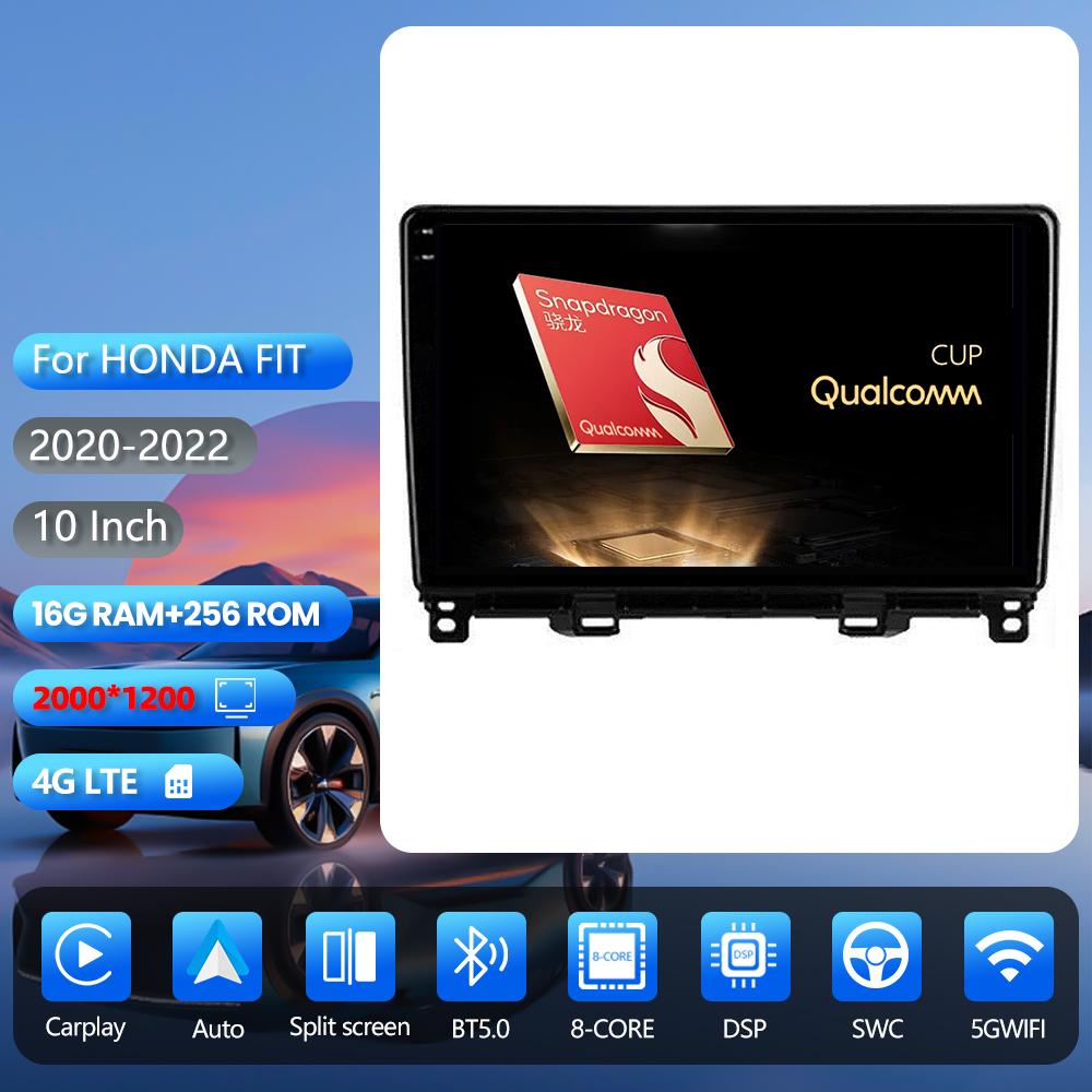 Autoradio multimédia Android 16 Carplay Auto avec écran 2K pour Honda Jazz 4 2020 - 2021, Qualcomm, GPS, 2din