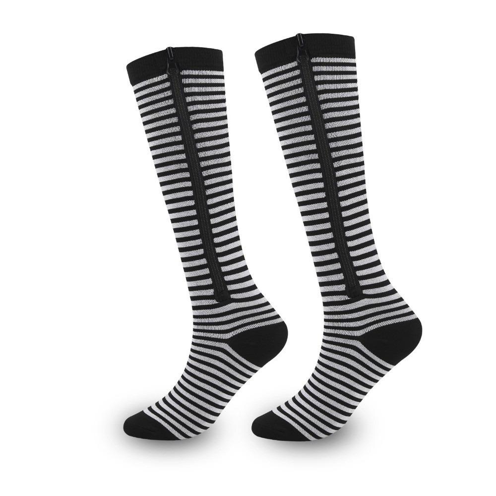 Retro Stripe Pressure Socks Soft Elastic Compress Zipper Socks Sweat-Absorbing Breathable Cycling Sports Socks Outdoor Exercise