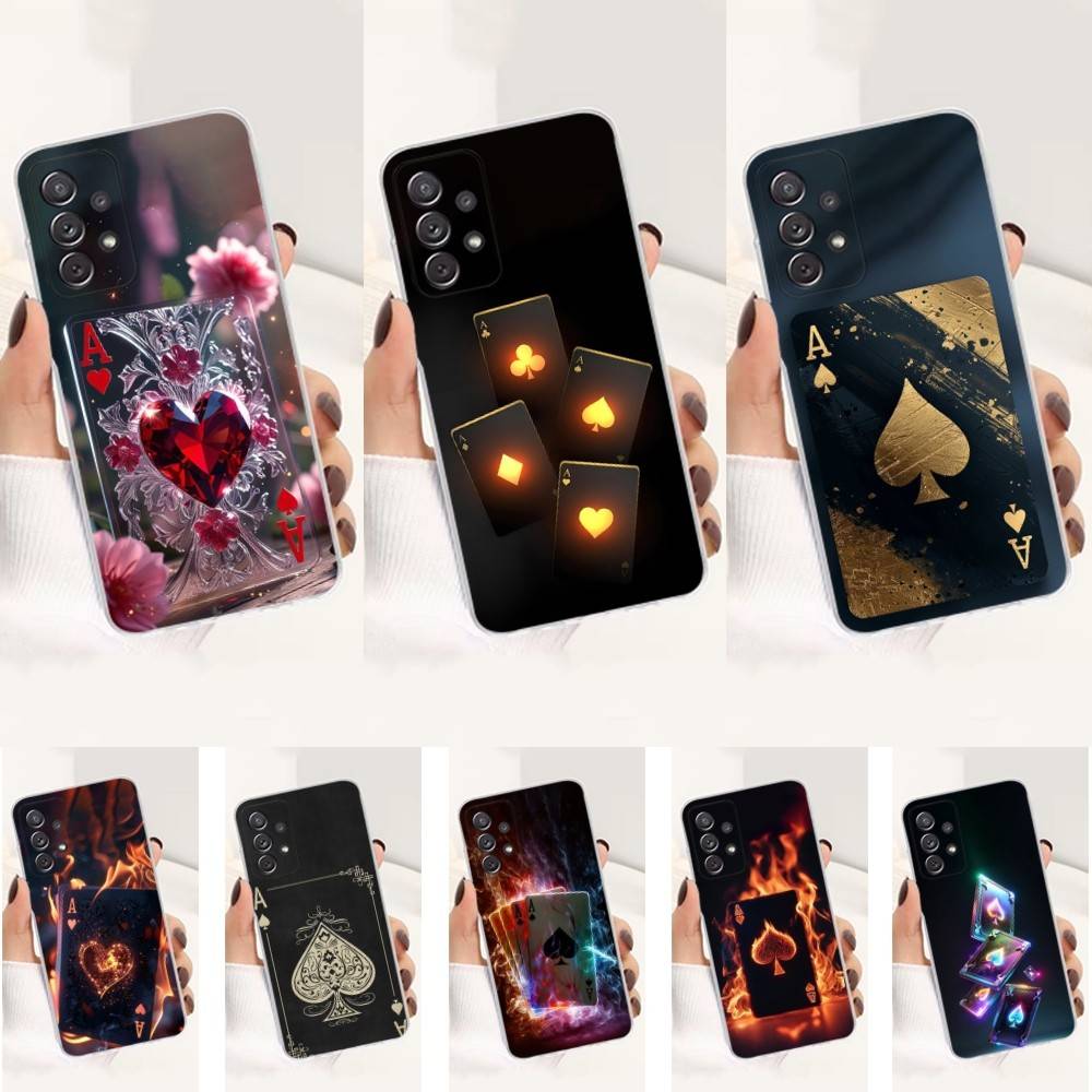 Art Ace OF Spades Poker Case For Samsung A51,30,71,S9,Ultra,Lite,S22,10,20,FE,23,21,PIus,Transparent, Silicone