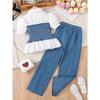 Новая летняя детская одежда Модный комплект из 2 предметов для девочек-подростков Топ с коротким рукавом + Широкие брюки
