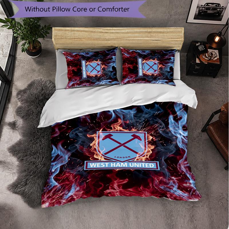 West Ham United Football 3 Piece Bedding Set Soft Duvet Cover Set with Pillowcases Printed Bedroom Decor Set for Home