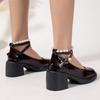 Fashion New 2025 French Round Toe Mary Jane High Heels for Women Autumn Waterproof Thick Heels Trendy Fashionable and Versatile
