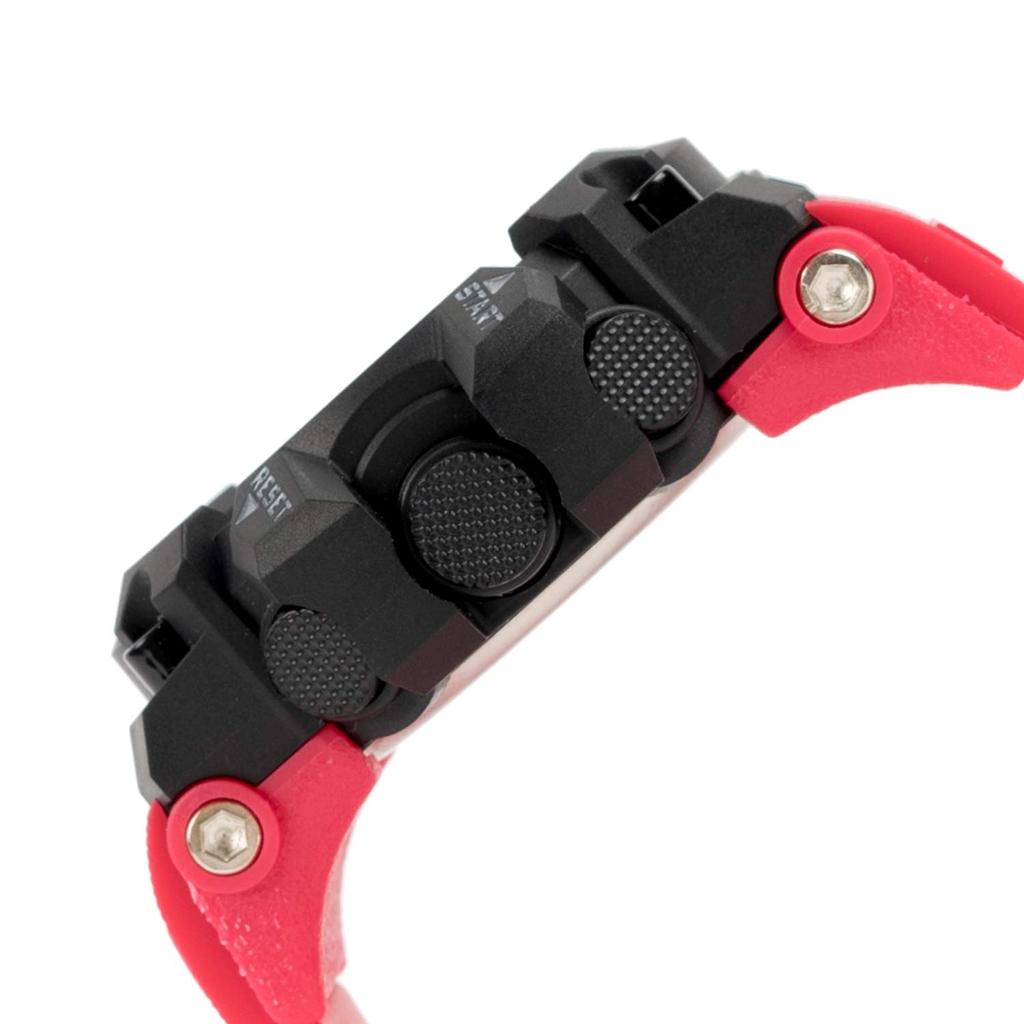 [Arias] Радиочасы на солнечной батарее с цифровым дисплеем, водонепроницаемые, многофункциональные, с подсветкой, перевернутым ЖК-дисплеем, уретановый ремень ADWW18107RCSOL-03, мужские, красные