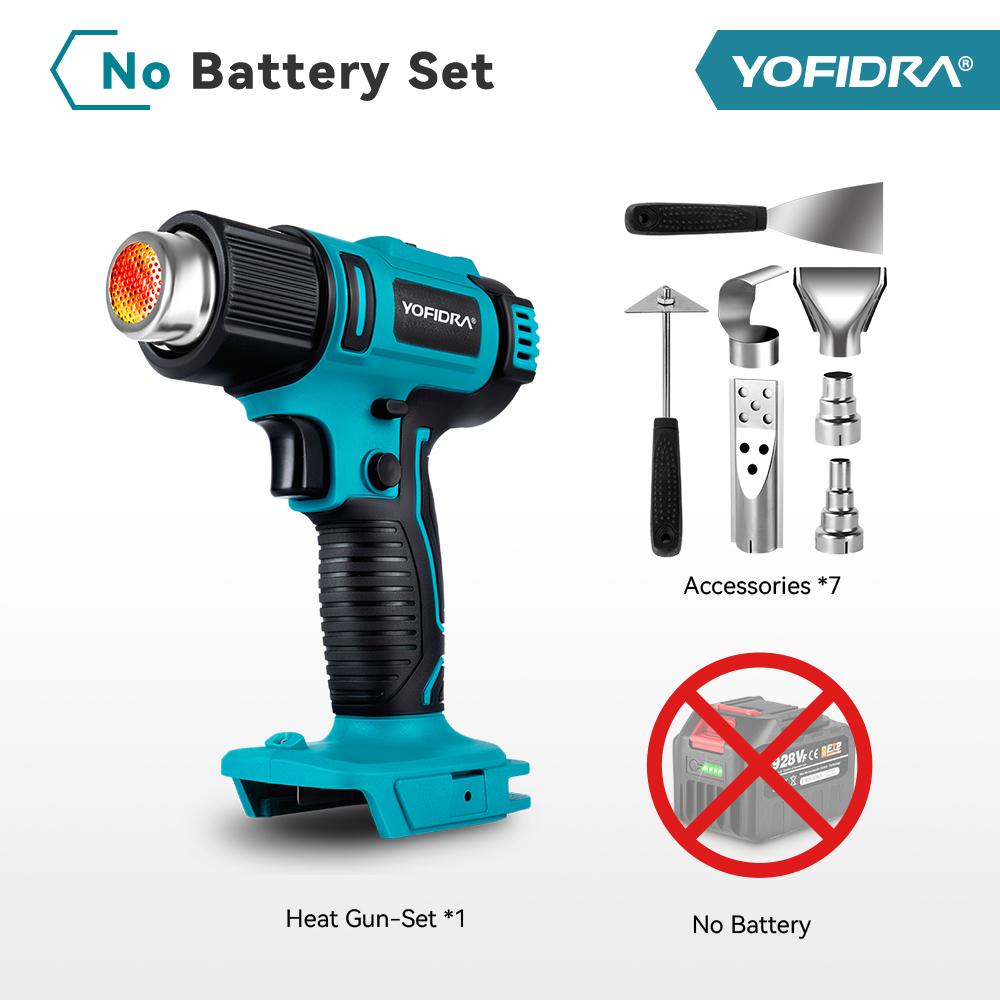 Yofidra 550℃ Electric Heat Guns Heat Hot Air Gun 2 Gears Wind Speed 6 Gear Optional LED Display Cordless Rechargeable Heat Gun for Makita 18V Battery