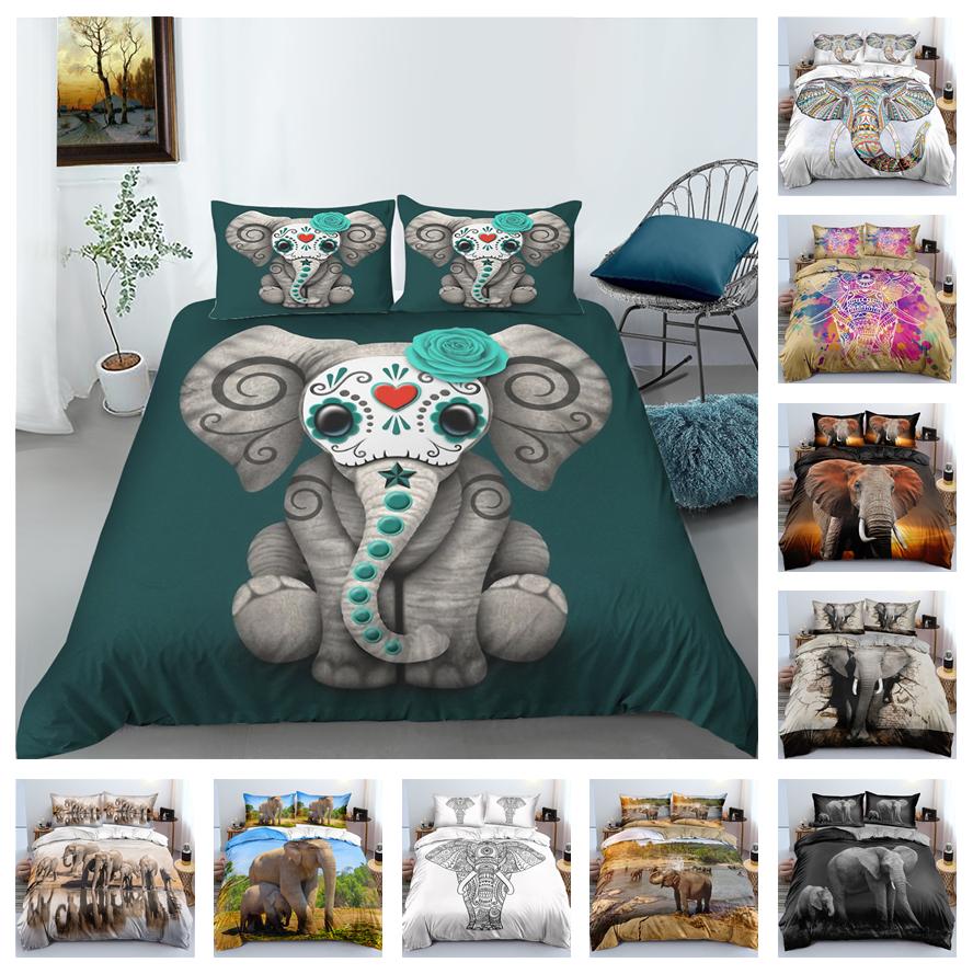 3D комплект постельного белья на тему слона с гигантским животным узором, пододеяльник и наволочка, 2/3 предмета, AU/EU/US/DE, полноразмерное украшение для дома