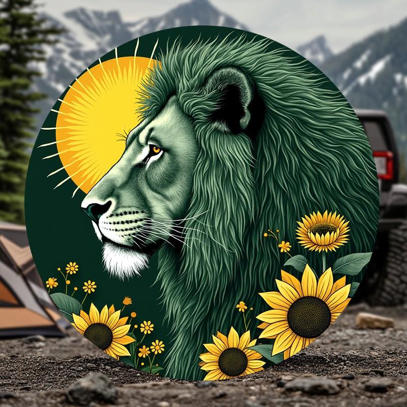 Green Lion Sunflower Spare Tire Cover For SUV Trailer RV Waterproof Sun Protection