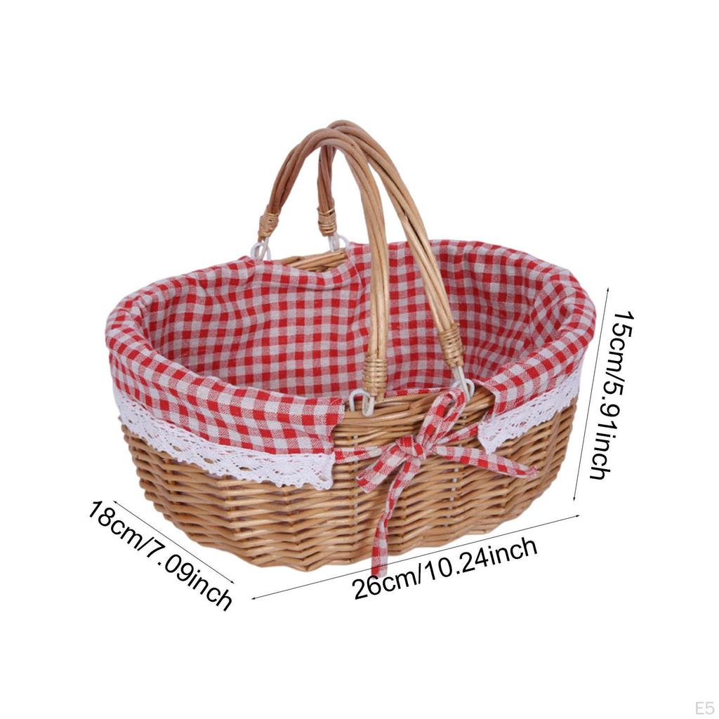 Плетеная корзина для пикника ручной работы с крышкой, съемная подкладка в стиле фермерского дома, корзина для хранения, сервировка