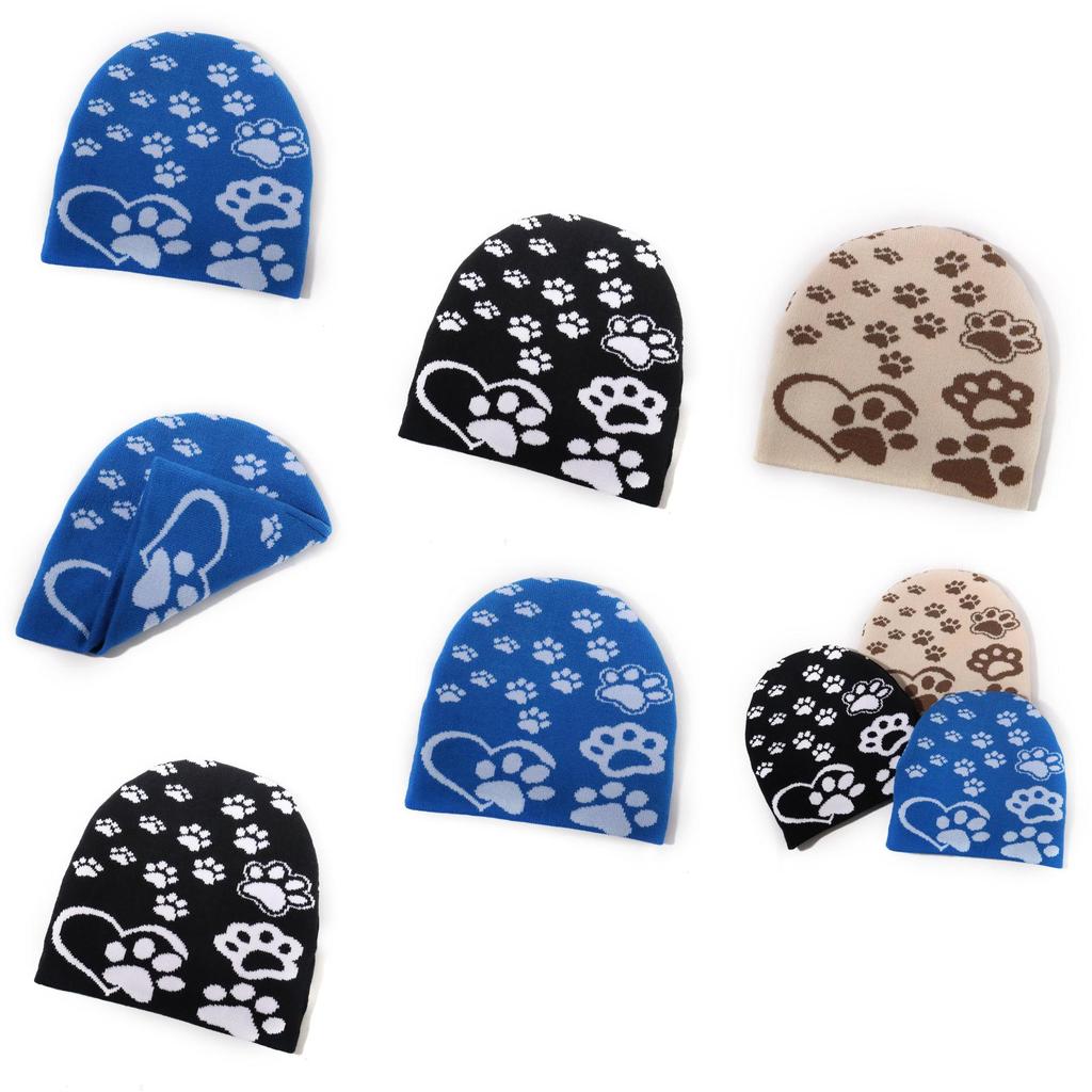 Simple Style Paw Print Knit Hat With Acrylic For Outdoor Activities And Winter Protection