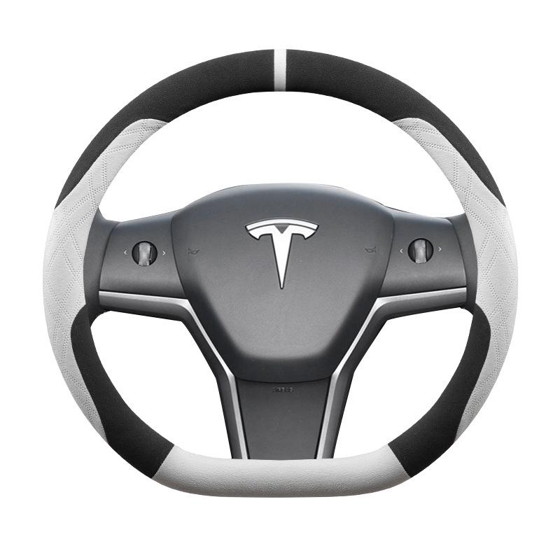Tesla Model 3/Y/X Ultra-thin Suede Steering Wheel Cover for All Seasons