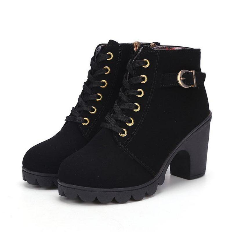 New Autumn Winter Women Boots Lace-up S Lidos Quality PU Fashion Skin Ankle Boots