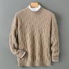 Мужской свитер 100% австралийской шерсти, воротник-стойка, плотный жаккард, однотонный, деловой повседневный, вязаная основа