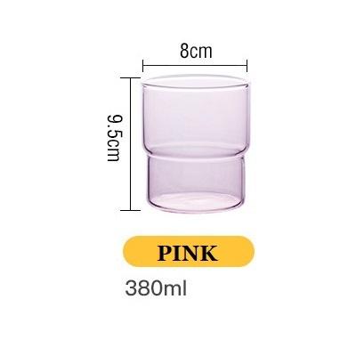 1 PC 300ml 380ml Stackable Clear Pink Grey Amber Blue Green Pink Colored Heat Resistant Milk Water Coffee Glass Mug Tumbler Cup