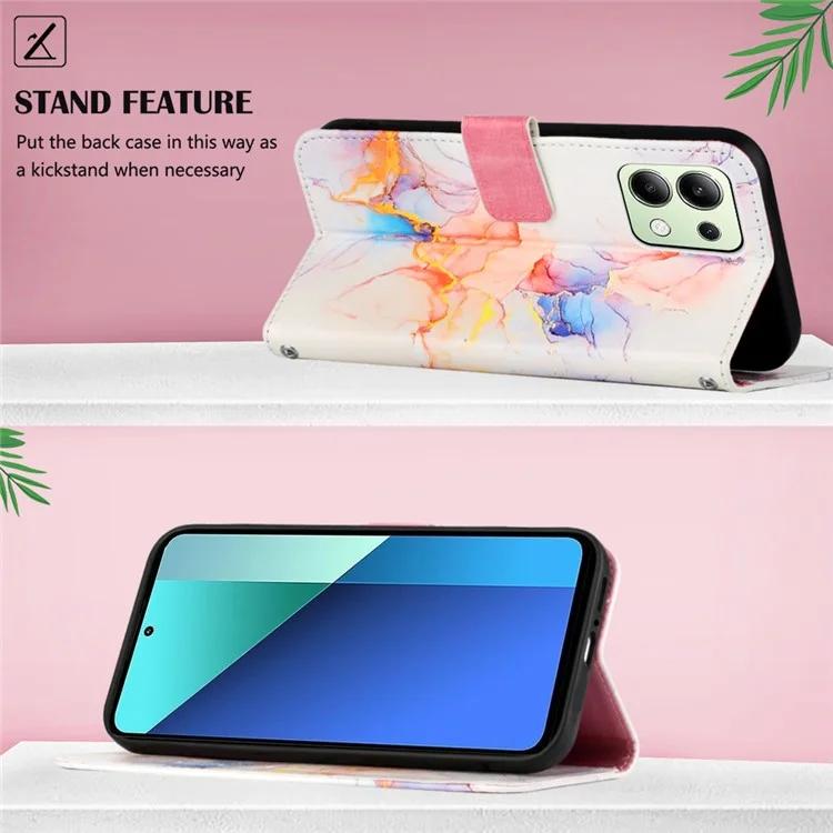 Кожаный чехол YB с принтом серии-6 для Xiaomi Redmi Note 13 4G, чехол-кошелек через плечо для телефона, чехол-бумажник