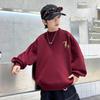 Мальчиковая худи-пуловер корейского стиля с круглым вырезом на весну/осень 2026 для детей среднего и большого возраста