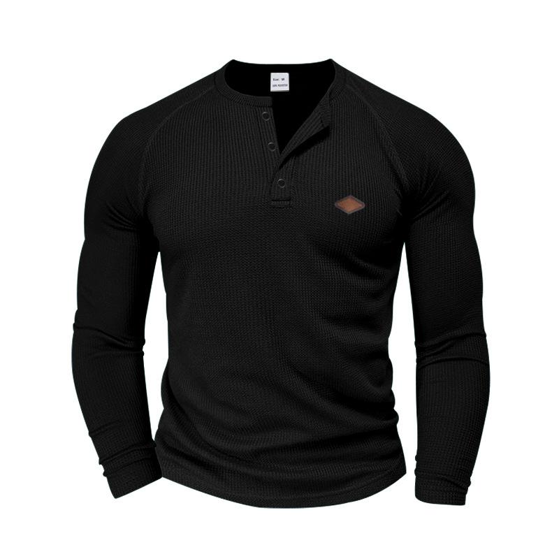 Мужская повседневная рубашка-henley с длинным рукавом из вафельного трикотажа