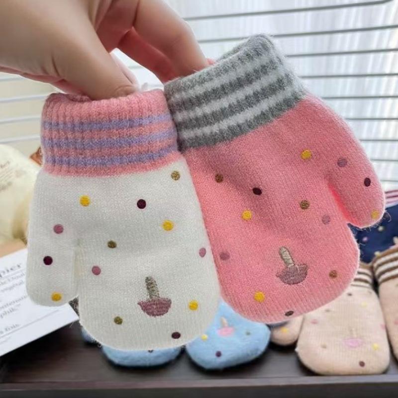 Милые цвета для девочек, мультяшный бантик, плюшевые, утолщенные, теплые перчатки, детские мягкие уличные ветрозащитные теплые перчатки, детские перчатки