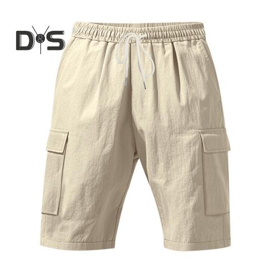 Мужские летние шорты, однотонные, повседневные, стандартного покроя, с эластичными поясами, завязками, дышащие, карго-шорты