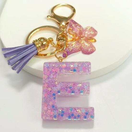 Purple Series Keychain Pendant Sequins Star Initial Letter Key Chain