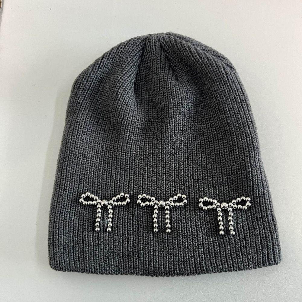 Шапка-бини для защиты ушей, шапка-боннет с металлическим бантом, шапка Y2K, зимняя шапка, женская