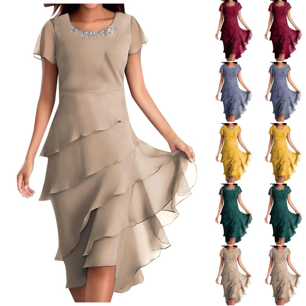 Shot Sleeve Boho Dress For Women Casual Loose Fit Summer Sundress Solid Dress