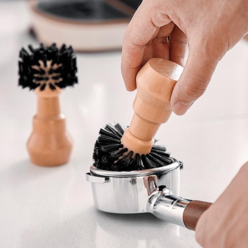 Wooden Handle Portafilter Cleaning Brush Professional Barista Brush Kitchen Use