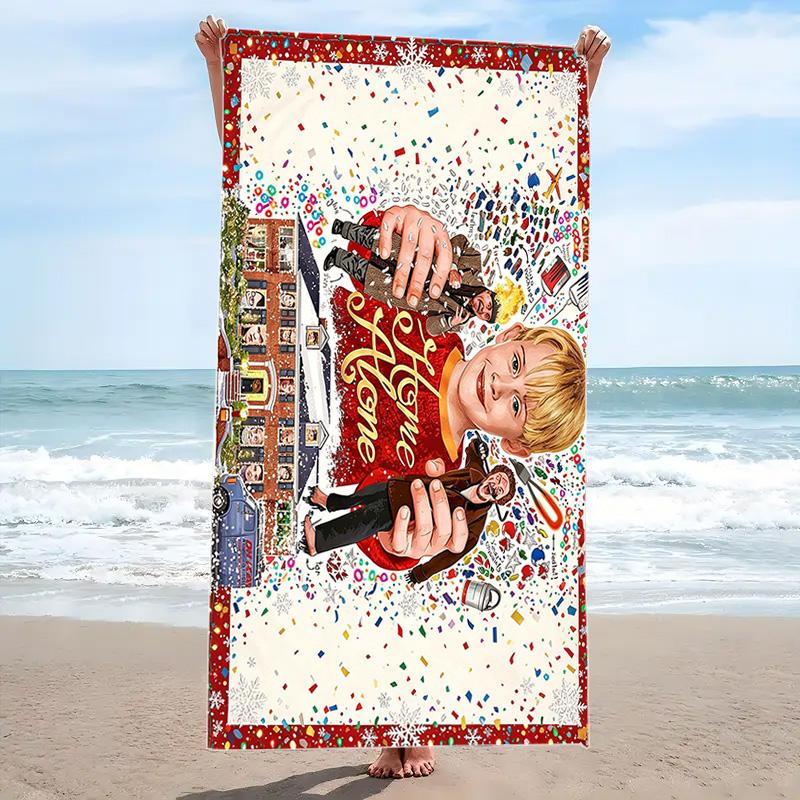Home Alone Christmas Print Beach Towel, Large Soft Quick Dry Towel for Beach Camping Swimming
