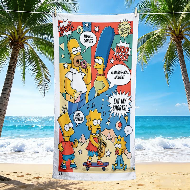 1Pc Simpsons Comic Adventure Beach Towel, Quick Dry, Multi-Use for Beach Pool Gym Yoga Home Travel, Christmas, Halloween, Xmas Gift S742