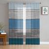 Retro Farm Barn Blue Gray Striped Gradient Sheer Curtains for Living Room Tulle for Windows Voile Yarn Short Bedroom Curtains