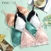 Lace Seamless Bra Ice Silk Women's Underwear Sexy Deep V-neck Padded Top Beautiful Back Bralette Female Comfort Lingerie
