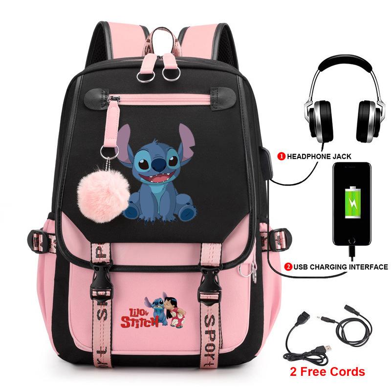 Stitch Backpack for Students Cute Cartoon Laptop Bag with USB Port Fashion Style
