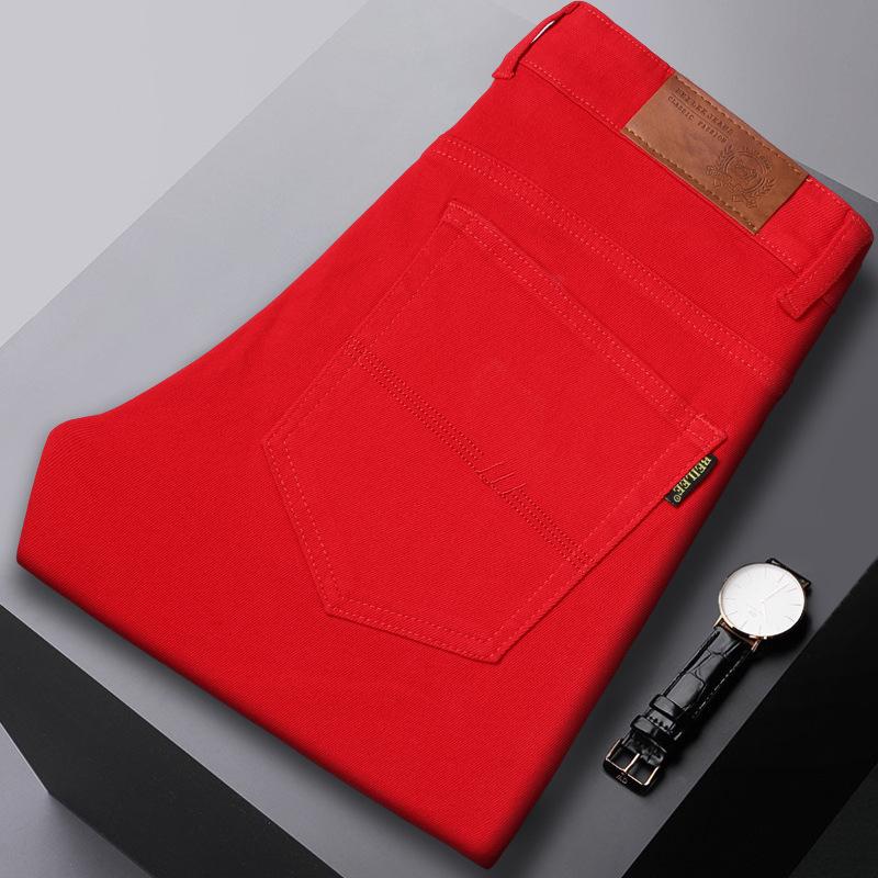 The New Light Luxury Fashion Pink Jeans Male Slim Summer Elastic Hundred Men's Mid-waist Casual Trousers