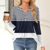 Women's Fashion Casual Long Sleeve Shirt Color Stripes Printed V Neck Up Tops
