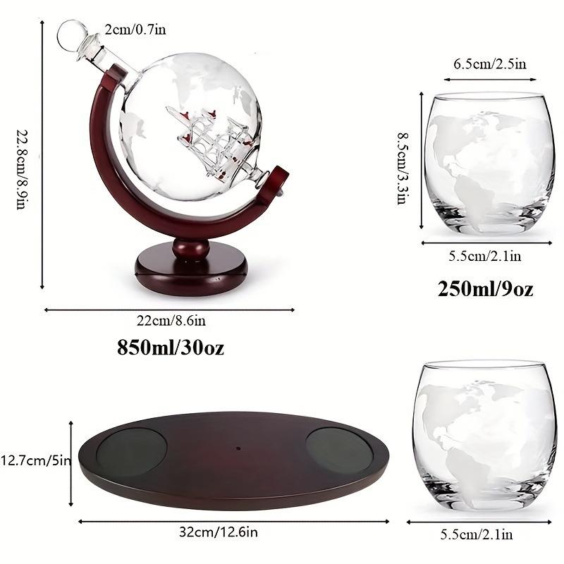 850ML Creative Globe Decanter Set with Lead-free Carafe Exquisite Wood-stand and 2 Glasses Whiskey Decanter Globe Grade Gift