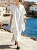 1116 European and American new women's clothing, casual V-neck short-sleeved plus long skirt cotton multi-color women's suit
