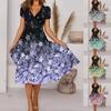 Women's Summer Casual Fashion Floral Print Short Sleeve V-Neck Swing Dress