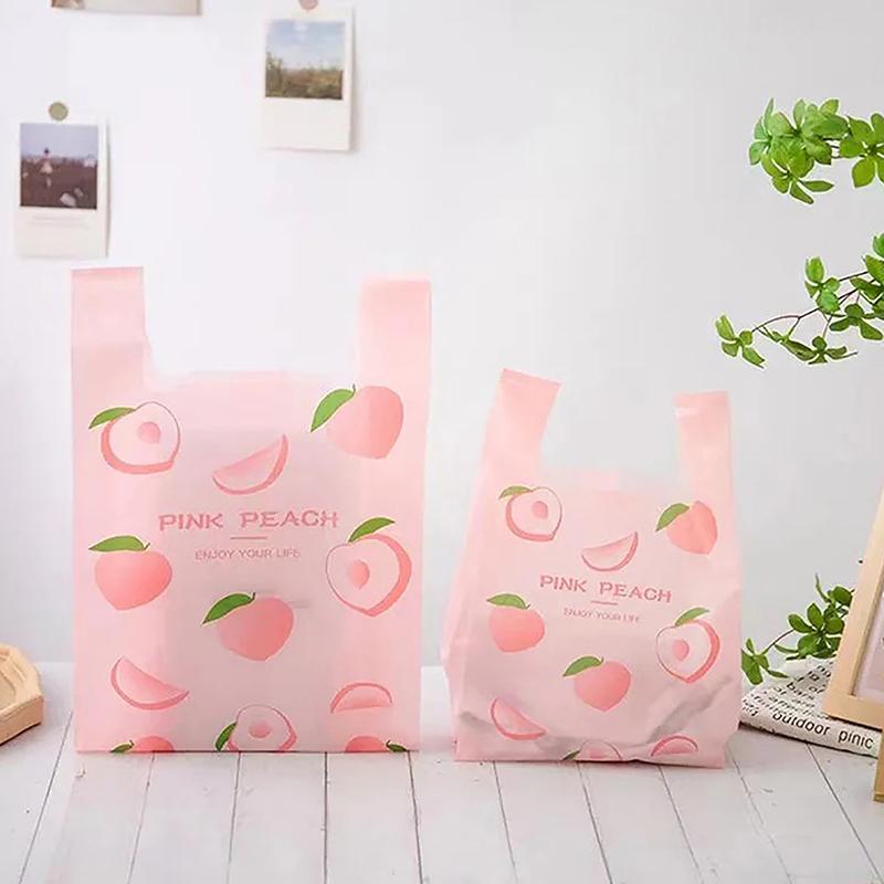 50 шт. Милые фруктовые пластиковые пакеты для выноса с ручкой, упаковка для еды, розничная торговля, супермаркет, продуктовый шоппинг, хранение дома