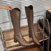Женские длинные сапоги Осень/Зима Новые сапоги до колена Женские на толстом каблуке Высокий каблук Кожаные рыцарские сапоги Mujer Bottes Femmes