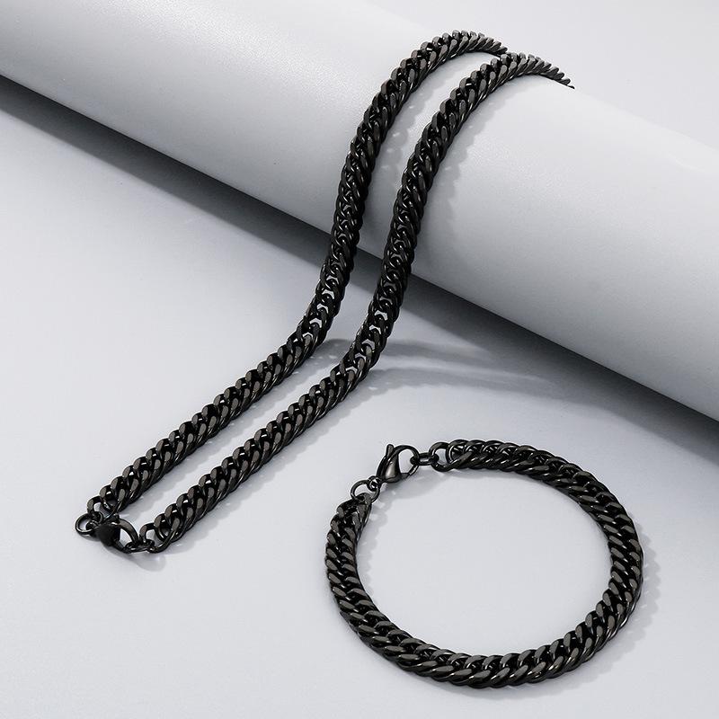 Simple Plain Chain Double Woven Four-Sided Grinding Bracelet Hip-Hop Personality Multi-Size Whip Chain Titanium Steel Men'S Necklace